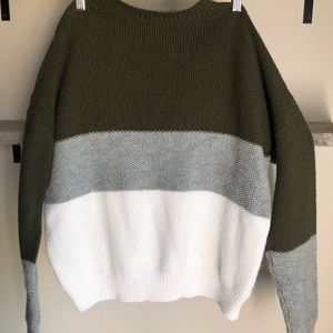 Green & Grey Color Block Turtleneck Sweater